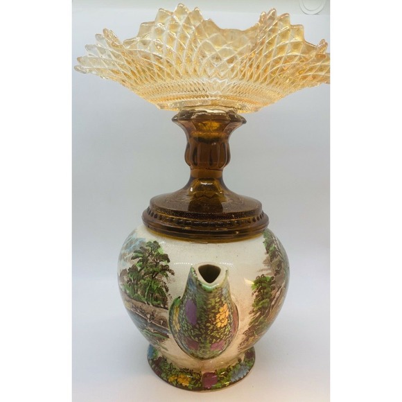 Antique Sadler "The Old Mill" Teapot Federal Glass Candy Dish Made in England - Picture 8 of 11